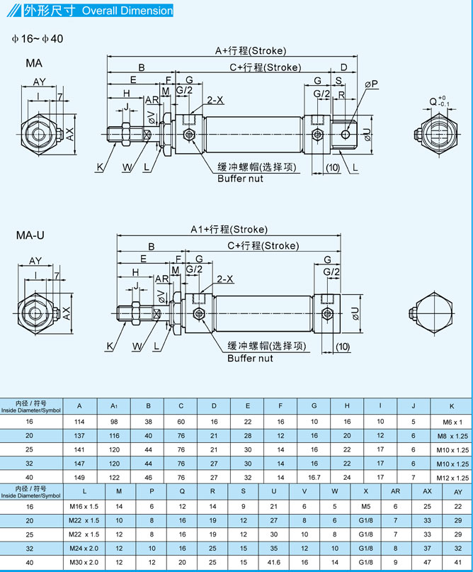 mini stainless steel ma遉16 40 pneumatic air cylinders mini stainless steel ma遉16 40 pneumatic air cylinders