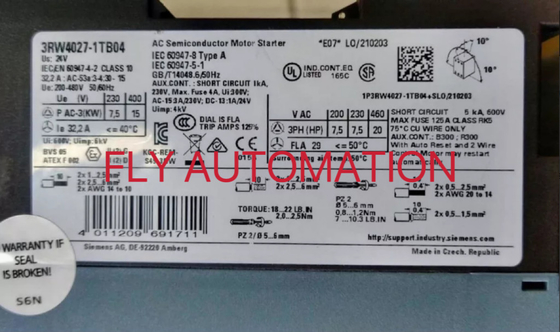 3RW4027-1TB04 Siemens Sirius Soft Starter Screw Terminals Thermistor Motor Protection