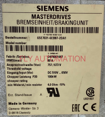 Sinamics / Simovert Masterdrives Braking Unit SIEMEN S6SE7031-6EB87-2DA1