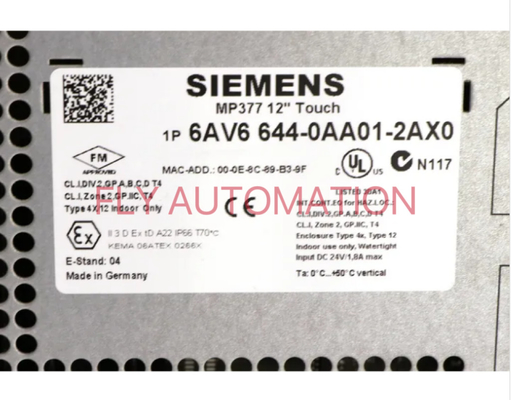 SIEMENS 6AV6644-0AA01-2AX0 SIMATIC HMI - MP 377 12" Touch Multi Panels