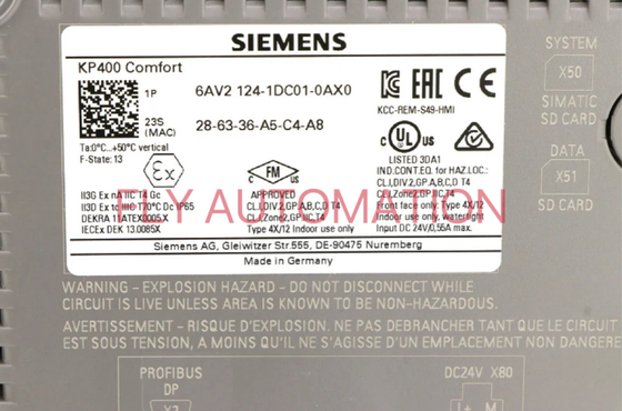 SIEMENS 6AV2124-1DC01-0AX0 SIMATIC HMI - KP400 Comfort 4" Widescreen TFT Display 16 Million Colors