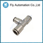 Three Connection Joint Pneumatic Tube Fittings Silvery Brass Tee Connector