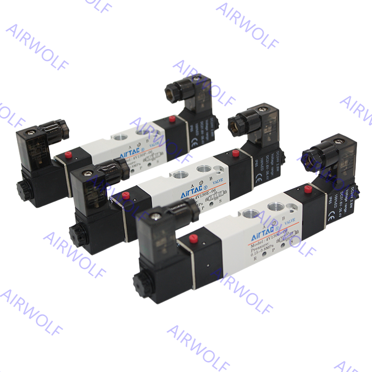 5/2 way, 5/3 way AIRTAC 4V100 Series Aluminum alloy Electric Solenoid Valves M5 1/8 with 0.15~0.8MPa Operating Pressure and -20~+70°C Working Temperature Range