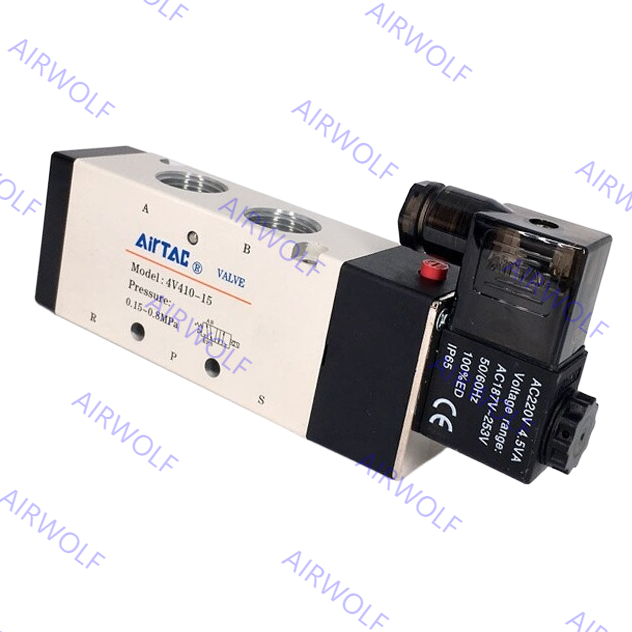 4V400 Series AIRTAC Aluminum Alloy 5/2 way, 5/3 way Electric Solenoid Valves 1/2" Port Size with 0.15~0.8MPa Operating Pressure and -20~+70°C Working Temperature Range