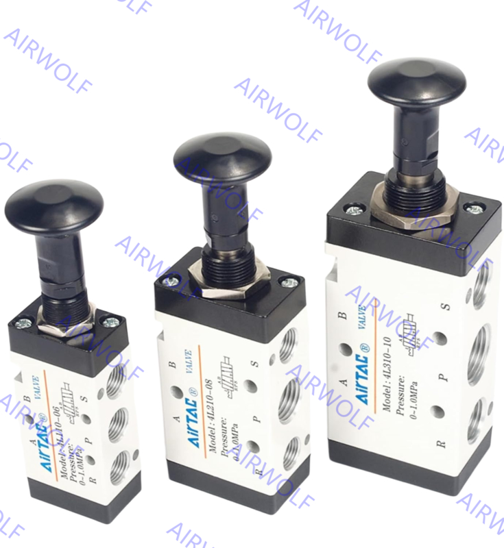 AIRTAC 4L Series 5/2 way Manual Control Direct Acting Push-pull Valves 1/8" 1/4" 3/8" 1/2" with 0~1.0MPa Operating Pressure and -20~+70°C Working Temperature Range