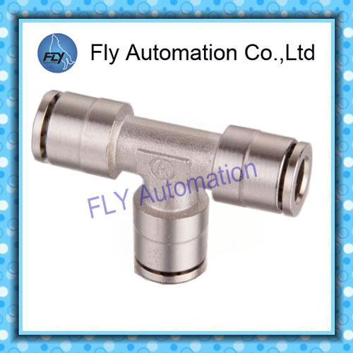 Pneumatic Tube Fittings T-Tee nickel-plated brass quick coupling PE series