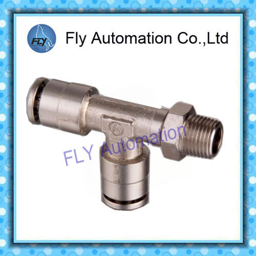 Pneumatic Tube Fittings T-side three-way copper nickel-plated male thread push-in fitting PD series